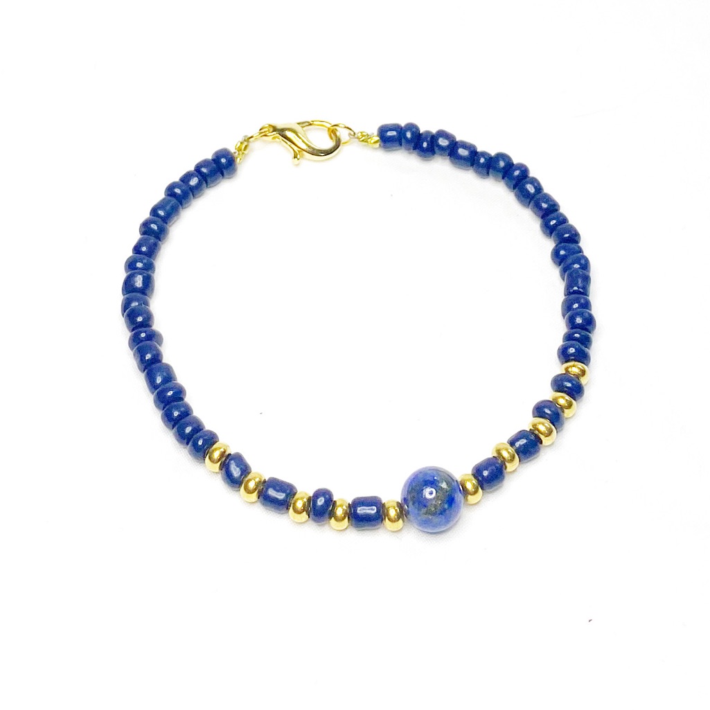 Deep Blue And Gold Lapis Lazuli Center Bracelet